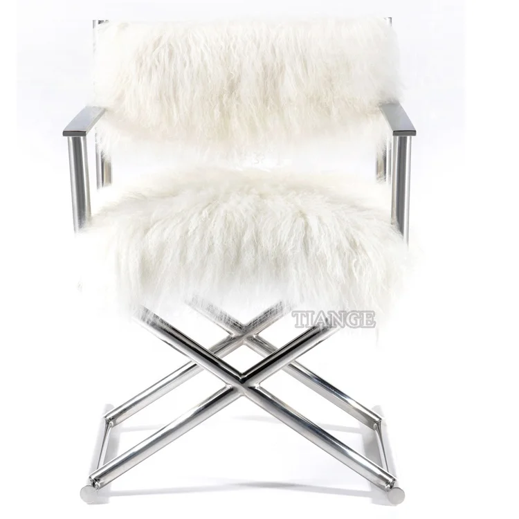 design Mongolian Fur Jodi White Sheepskin polished Gold Armchair