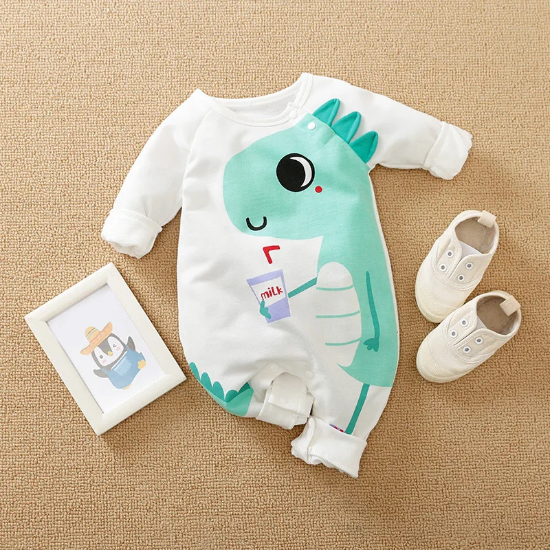 Custom Logo High Quality Baby Clothing Cotton Cartoon Print Baby Romper Newborn Comfort Casual Baby Jumpsuit For Winter