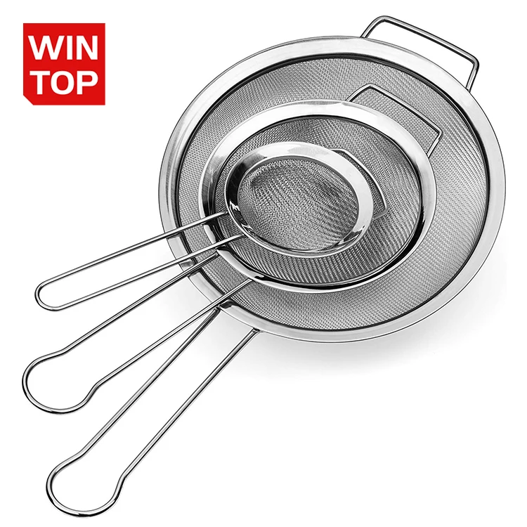 Kitchen Utensils Food Grade Stainless Steel Fine Mesh Strainer with long handle