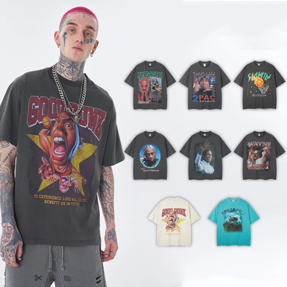 Винтажная футболка в американском стиле хип-хоп с коротким рукавом унисекс хлопковая Футболка большого размера