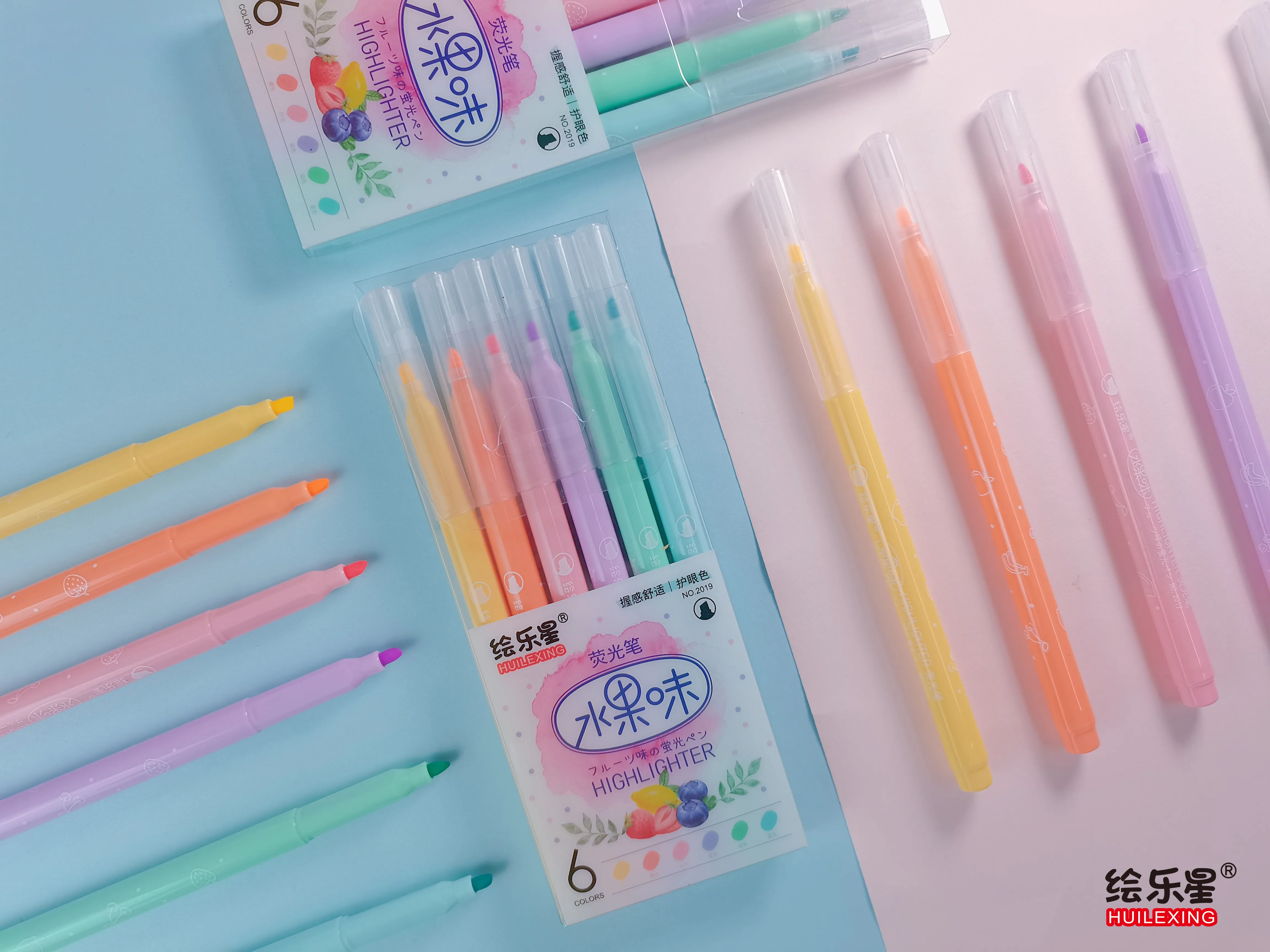 6 Pastel Colors Fruit Scented Highlighter Non-Toxic Ink Felt Pen Art Washable Fiber Tip Water Color Pen for Student and Children