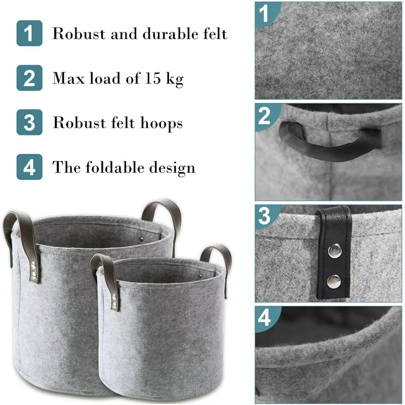 Custom Wool Felt Storage Baskets Dirty Clothes Toys Storage Bag Home Toy Book Folding Laundry Basket felt storage box