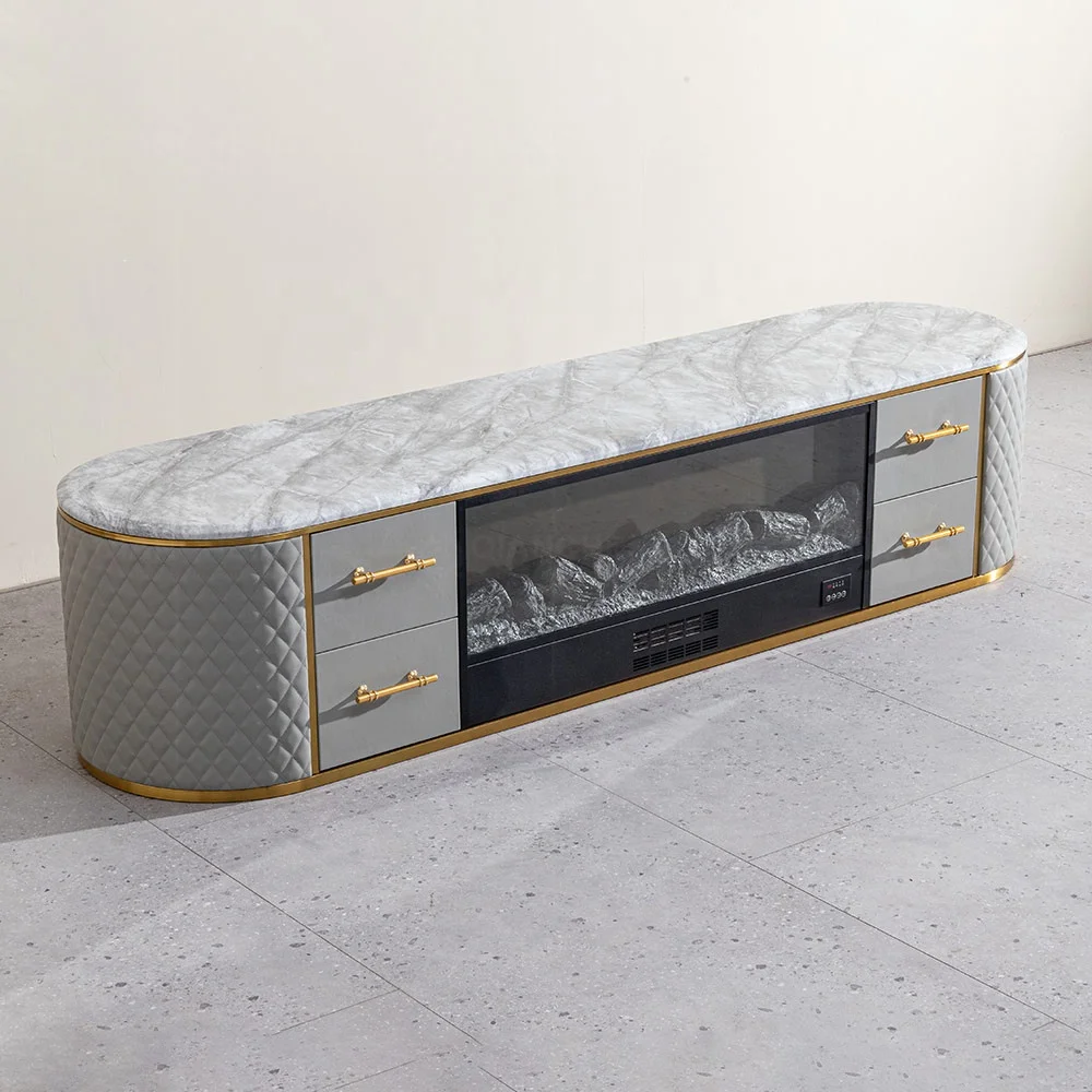luxury design tv stand set leather and marble top modern white and gold marble table tv stand set