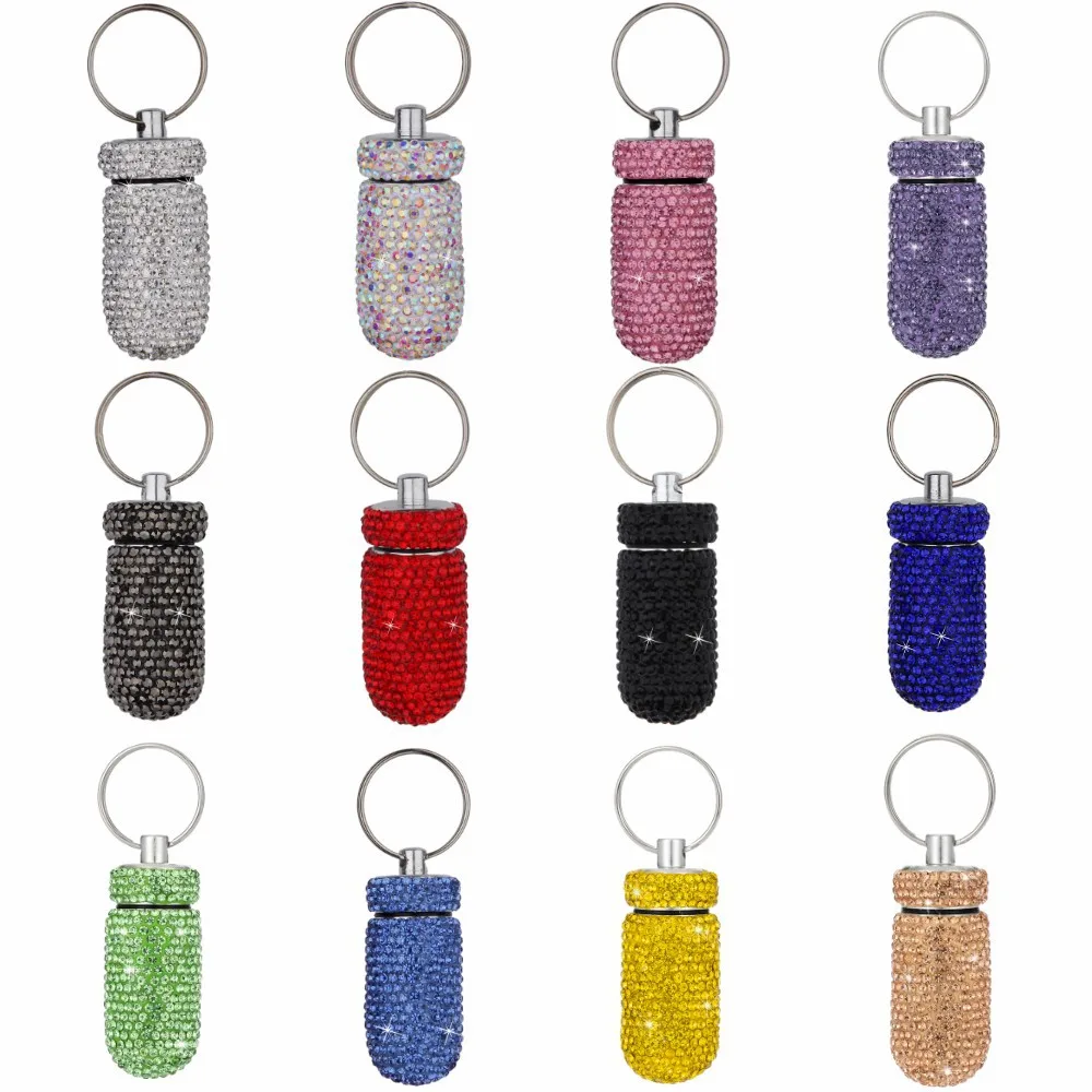 Waterproof Aluminum Portable Mini Keychain Pill Box Bling Round Medicine Organizer Holder Container Bottle Storage Case