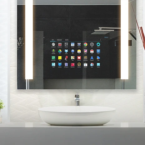 2020 Modern Style Rectangular Time Display Mirror Bathroom Customized LED Backlit Defogger Smart Mirror