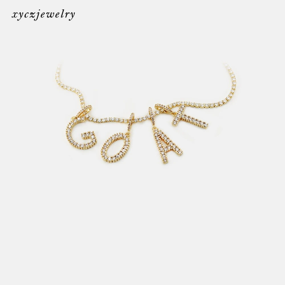 2021 Cubic Zirconia Initial Charm Women Pendant Box Chain 26 Letter Necklace
