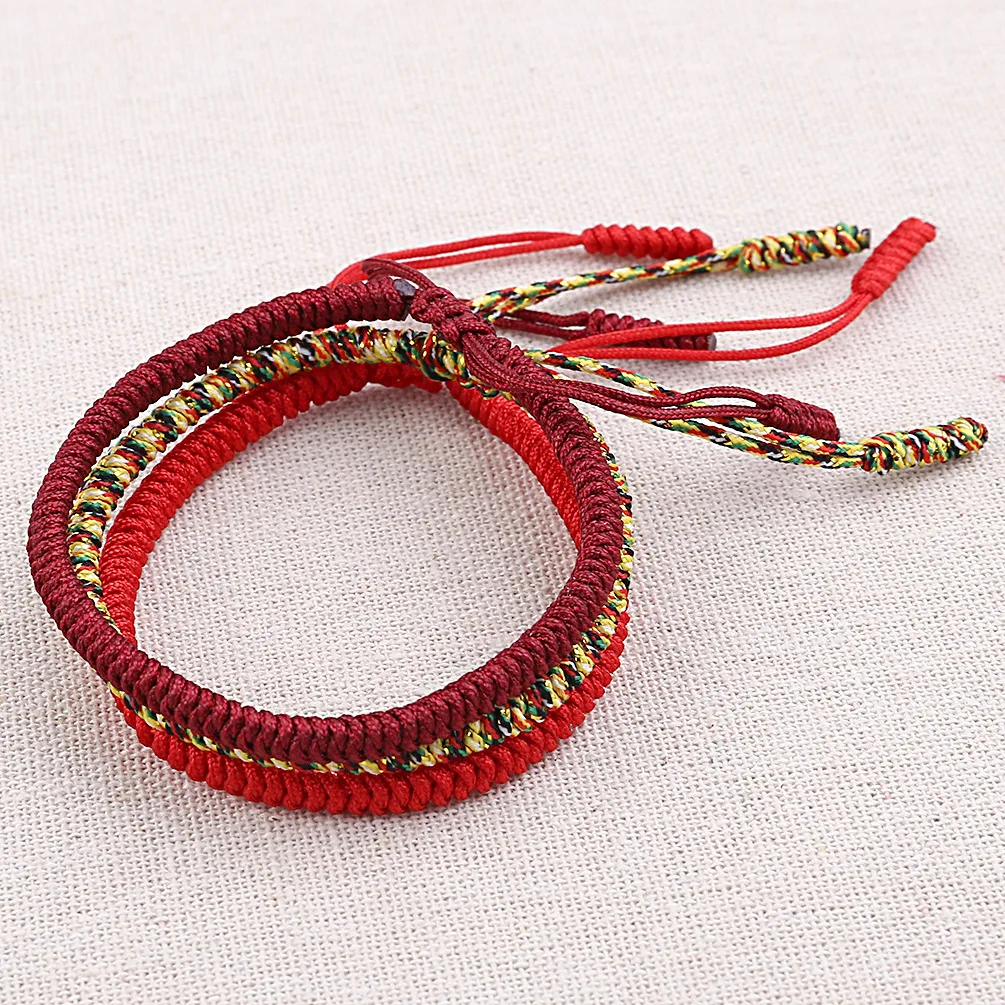 Handmade Adjustable Knots Red Rope Lucky Bracelet Braided Macrame Buddhist Tibetan Bracelet For Men And Women