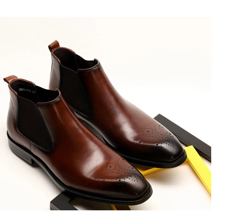 2024 Design Brown Genuine Leather Boots For Men Dress Shoes New Style Zipper Men Boots Customizable Black Ankle Boots For Men