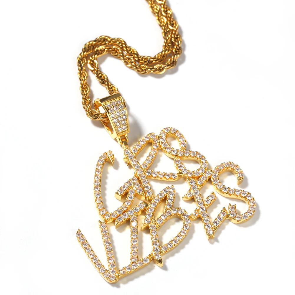 Cheap Personalized Diamond Name Pendant Necklace Calligraphy Letter Custom Nameplate Initial Ice Out Jewelry Necklaces