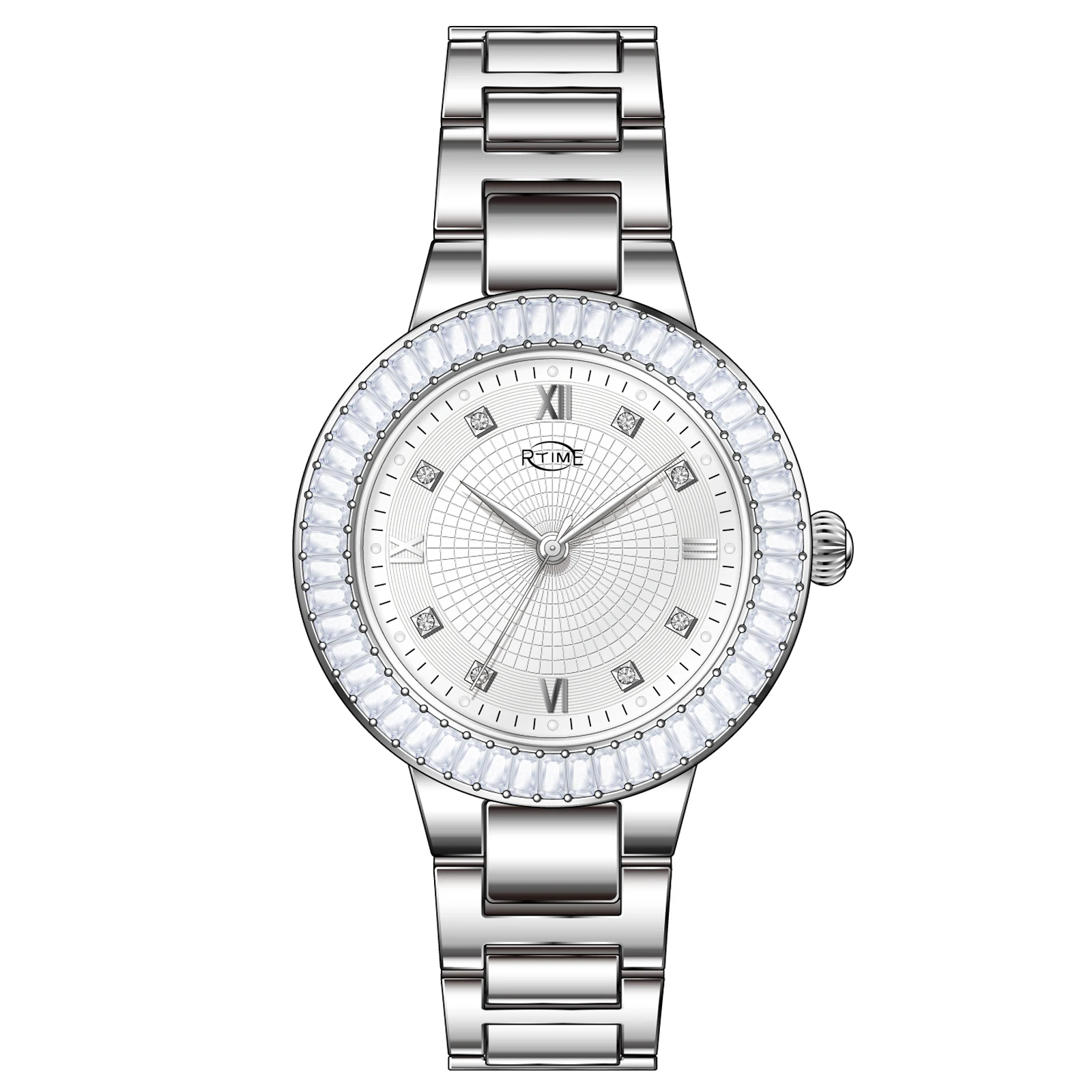 stainless steel crystal women quartz wrist watch sapphire glass 50M water resistant lady watch