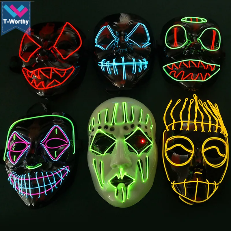 Hot Sell Halloween Carnival Party Rave Masquerade EL Mask Led Light Up Luminous Neon El Wire Mask In Stock