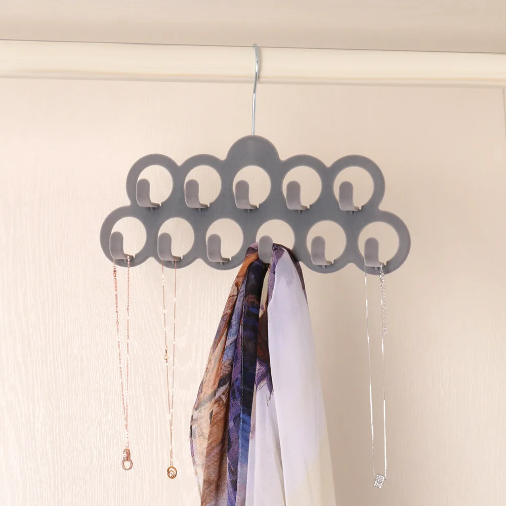 Manufacturer Space Saving Plastic Flocked belt Hanger Velvet silk scarf rack Non-Slip velvet hanger  with hook