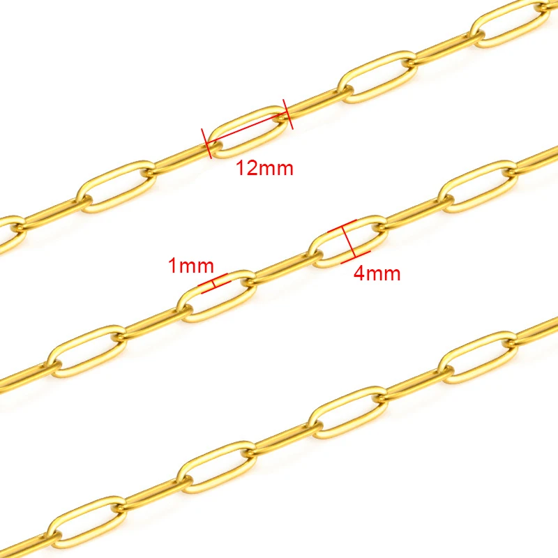fine jewelry gold plated 4mm stainless steel rectangle paper clip paperclip chain meter on roll spool