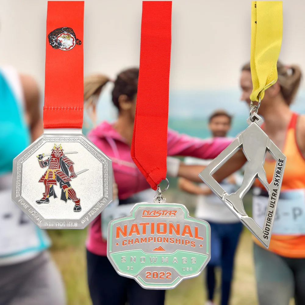 Custom 3D Embossed Marathon Running Gold Medal Sports Metal Football Medal With Ribbon