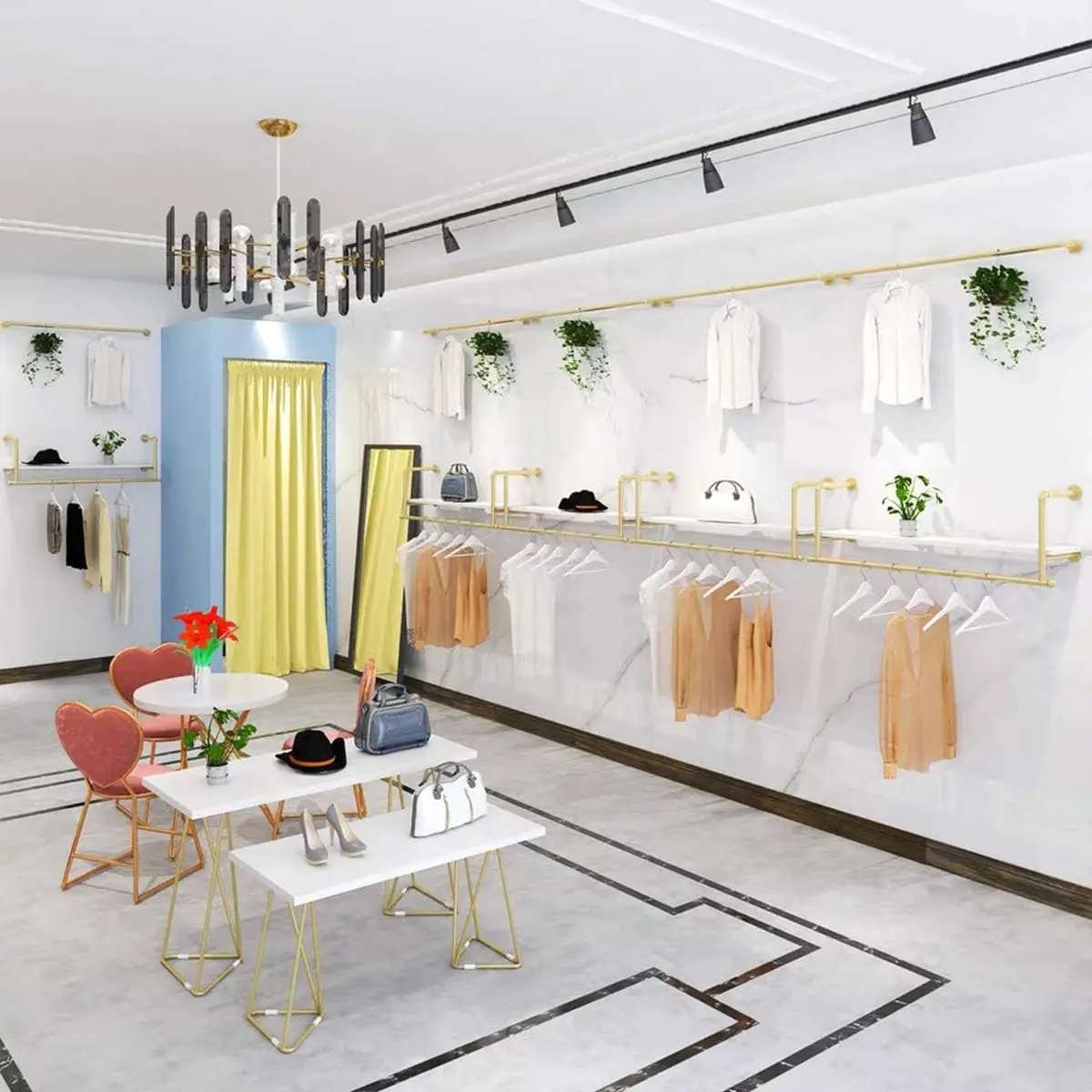 Metal Wood Clothing Store Display Stands Entrance Porch Organization Hanging Garment Rack