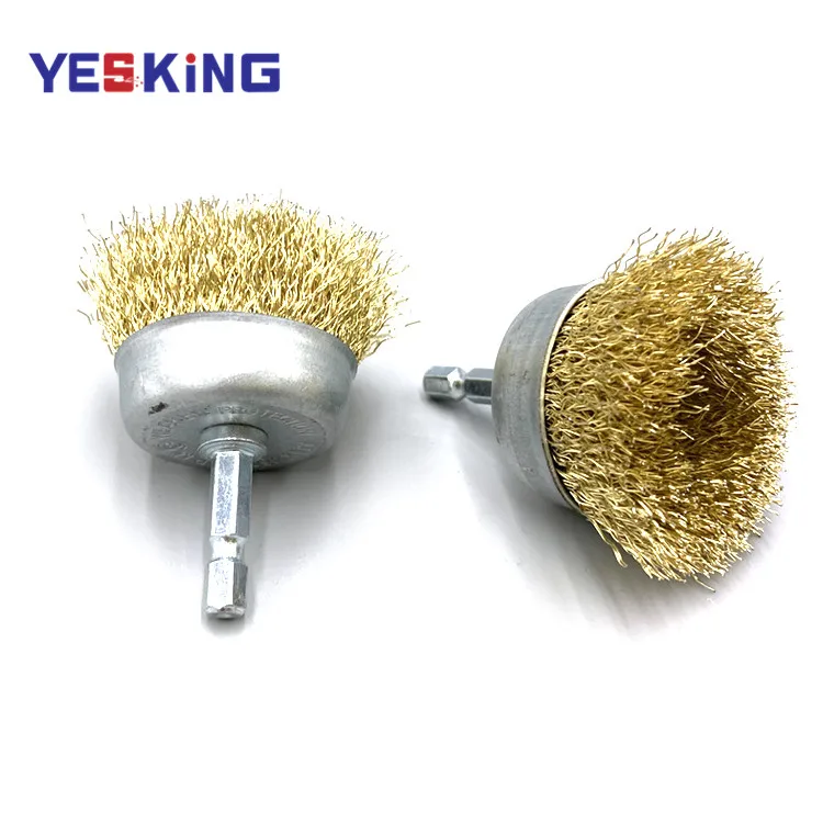 Hot sale brass steel wire wheel cup brush set for polishing bowl shaped curved wire wire brush with rod