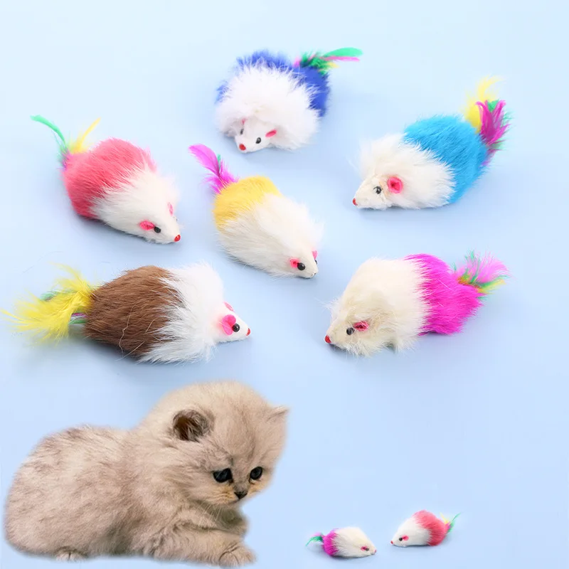 Highly Welcomed Small Size Cute Plush Toy Rattle Cat Toy Interactive Multicolor Mouse Cat Toy With Feather Tail