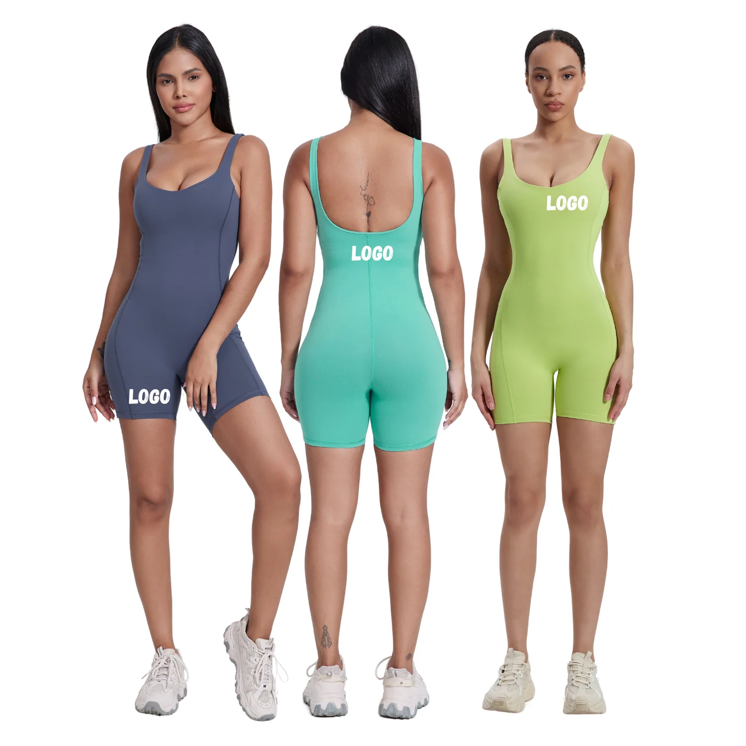 Womens Jumpsuits Sleeveless Backless Seamless Romper Bodycon Shorts Wide Strap Active Bodysuits