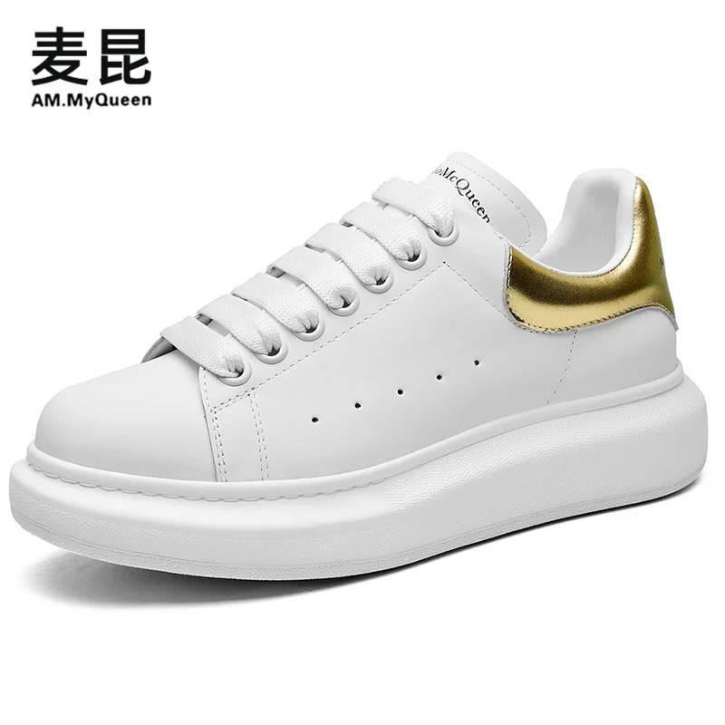 Genuine Leather Breathable Sneakers thick sole to increase outdoor Casual Shoes white unisex Luxury wallabees shoes