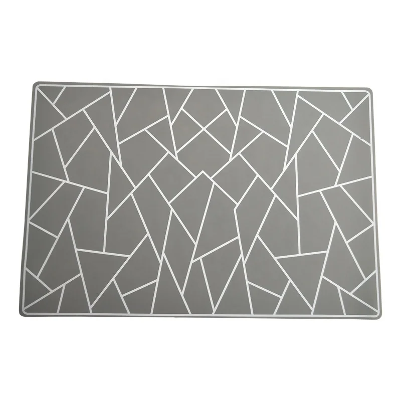 Rectangle shape thin silicone kitchen plate mat table mats with irregular geometric figures