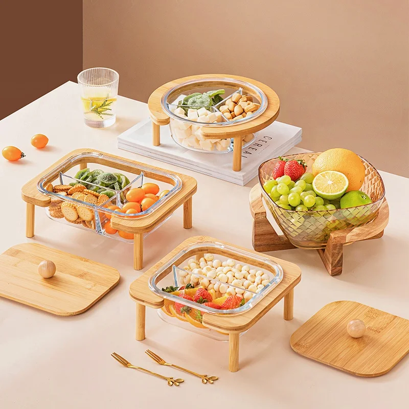 Kitchen & Housewares Interlayer  Snacks Fruits Bowls Bamboo Lid Airtight Glass Boxes Food Borosilicate Glass Storage Containers