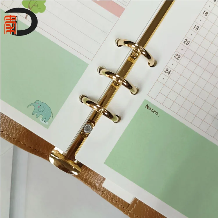 Fashion design personal A5 pu leather organizer writing note diary with 6 ring binder planner cover