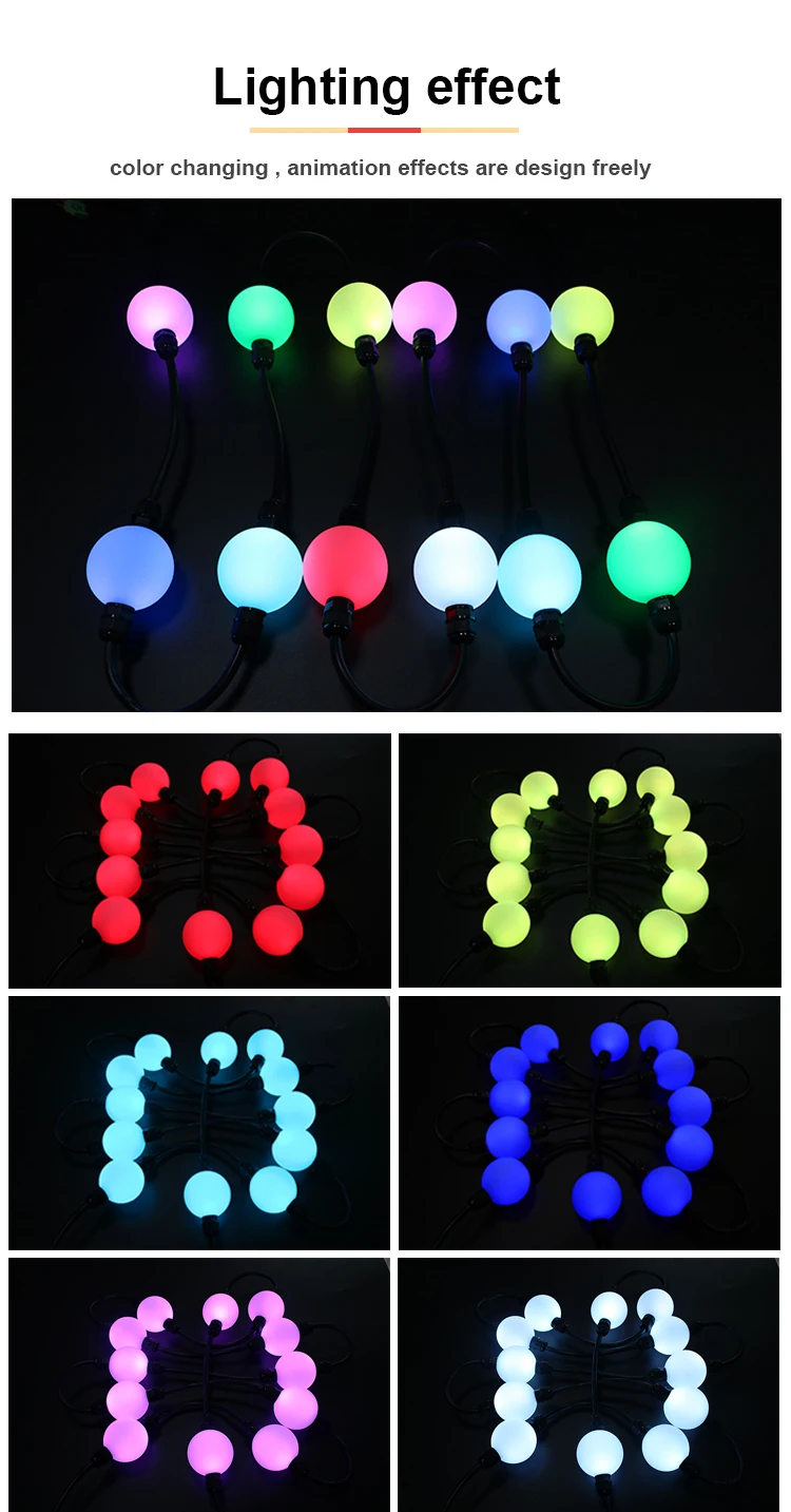 Waterproof 360 Degree Emitting 50mm Diameter Round Dc24v Dmx Pixel Led String Lights 20pcs/string led ball dmx light 