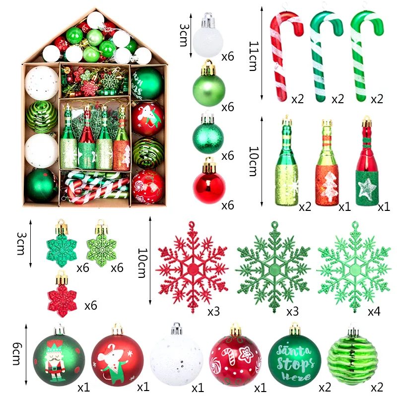 70pcs Assorted Christmas Ball Ornaments Set Shatterproof Red Green Christmas Baubles Pendants for Christmas Tree Party Decor