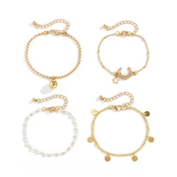 New Fashion Jewelry Set Layered Seed Beaded Bracelet Gold Chain Moon And Star Charm