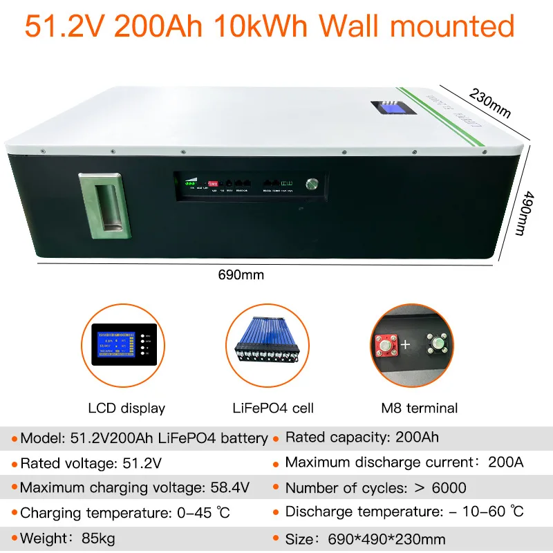 Household Energy Storage High-Capacity Lithium Battery 10 Kwh 51.2 V200Ah Solar Rechargeable Lithium Iron Phosphate Batteries