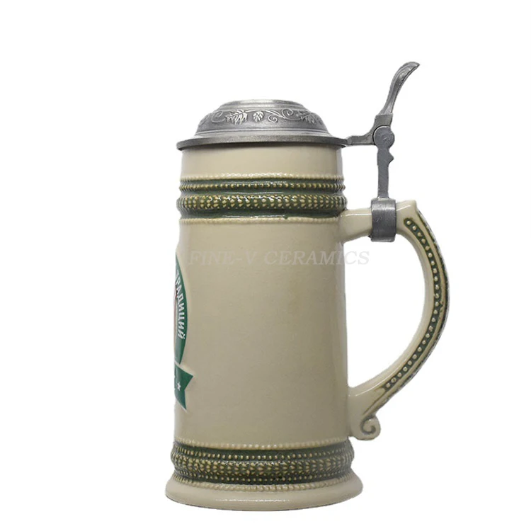 custom LOGO Tin cup with lid hand-painted embossed mug smooth german ceramic beer mug
