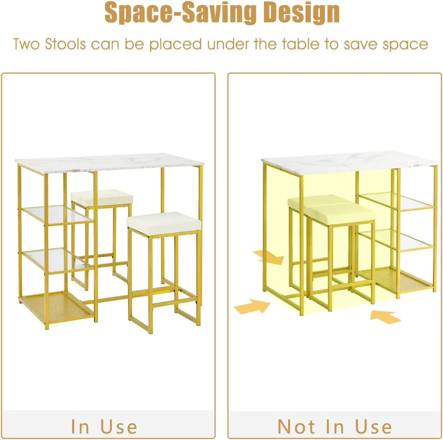 3-Piece Modern Open Storage Bar Table Set 2 PU Counter Height Bar Stools Small Space Kitchen Dining Table Set Pub Table Chairs