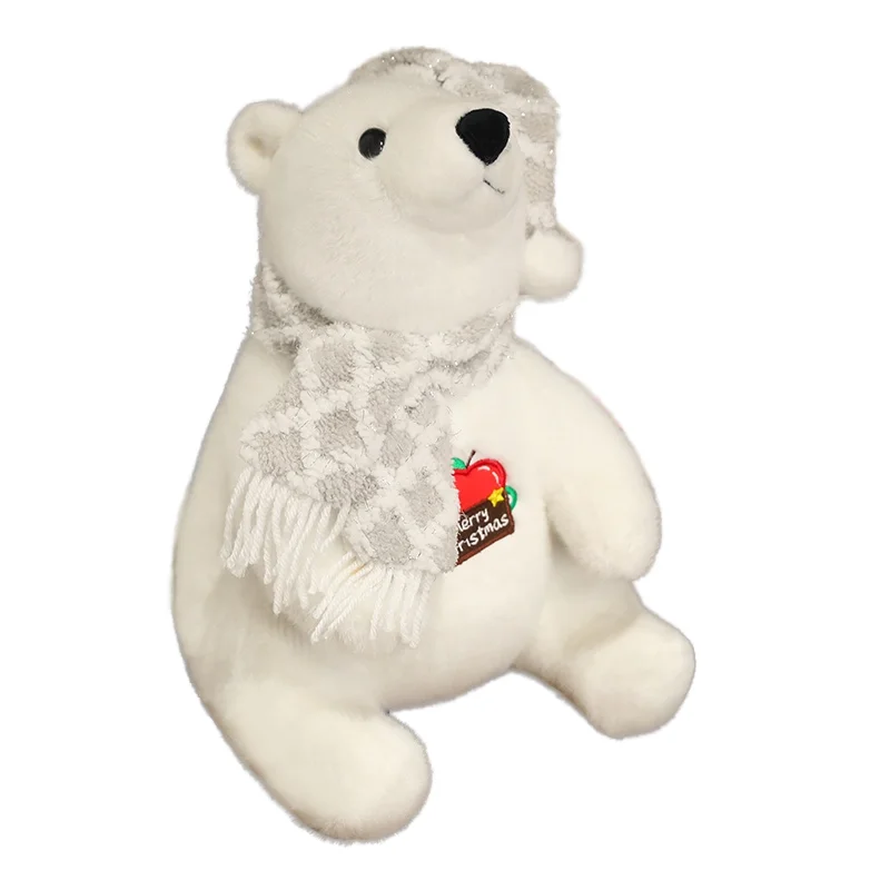New Cute White Polar Bear Stuffed Toy Soft Cotton Plushie Christmas Ornament Decoration Azo-Free Gift for Children