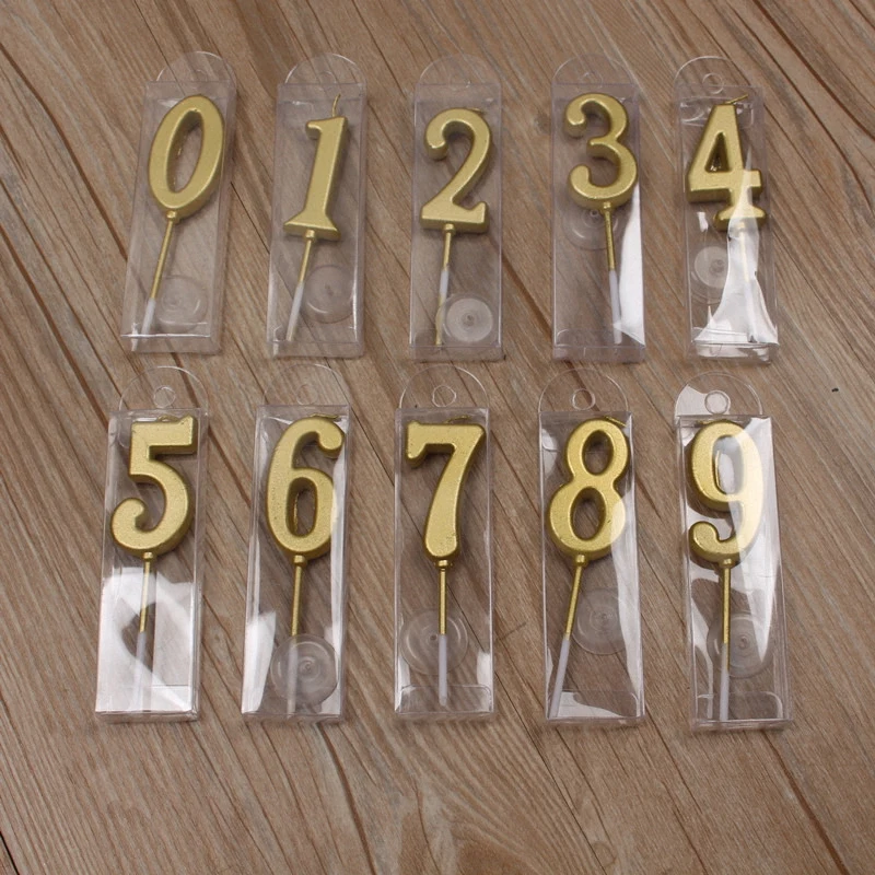 Wholesale 0~9 Golden Number Cake Candles Luxury 1pcs/box Votive Candle for Birthday Anniversary Cake Decoration Cake Candles