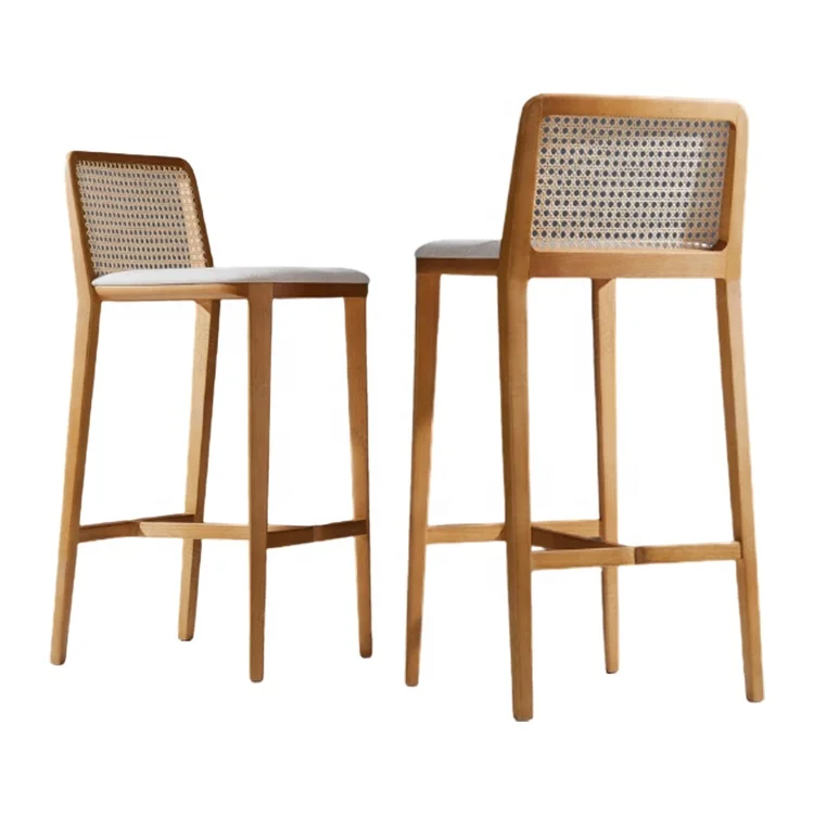 Commercial furniture chair upholstered modern and backrest cane wood bar chair