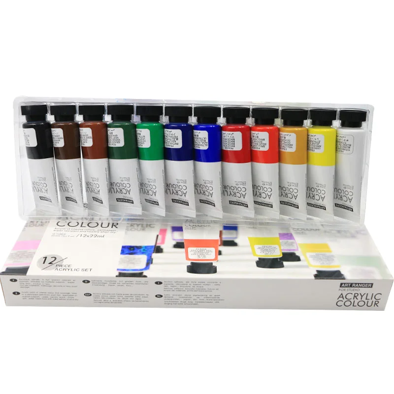 Professional Rich Pigment Non Fading Non Toxic 22ml 12 Colors Acrylic Colors Paint Set For Professional Painting