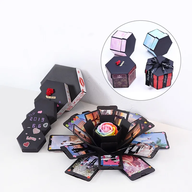 Best Seller Gift Box Hexagon Large DIY Christmas Birthday Explosion Box for Photo Storage