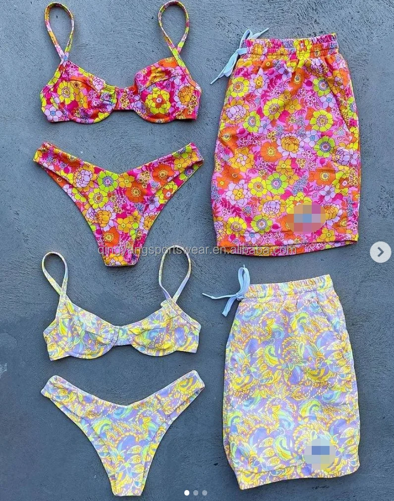 Polyester fabric custom mini micro bikini printed swimwear mens shorts