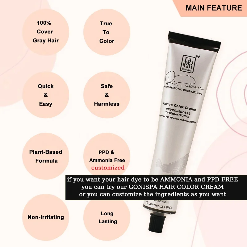 Customized OEM Low Ammonia White Coverage Hair Color Dye Cream For Professional Salon Permanent Coloring Dyeing