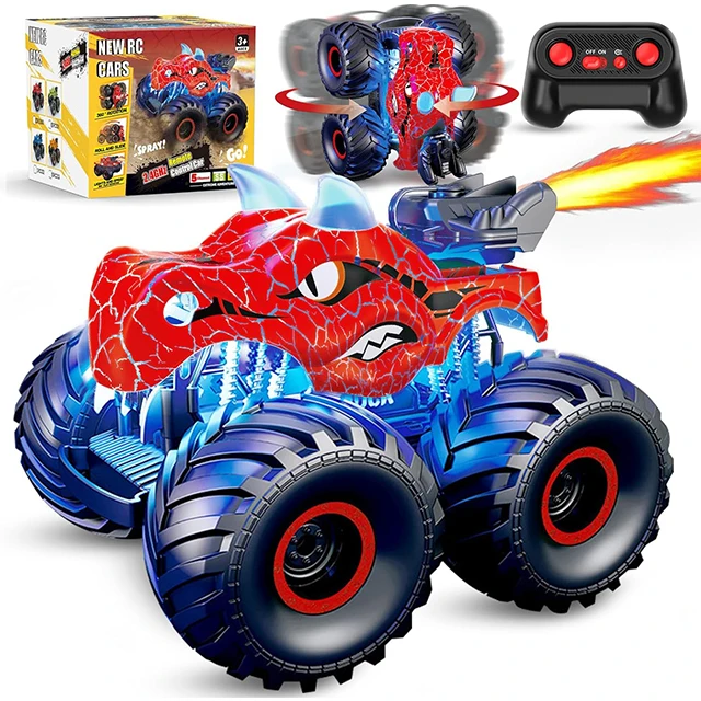 2.4GHz Dinosaur car toys for kids with remote control monster trucks toy water spray lights sound birthday gift