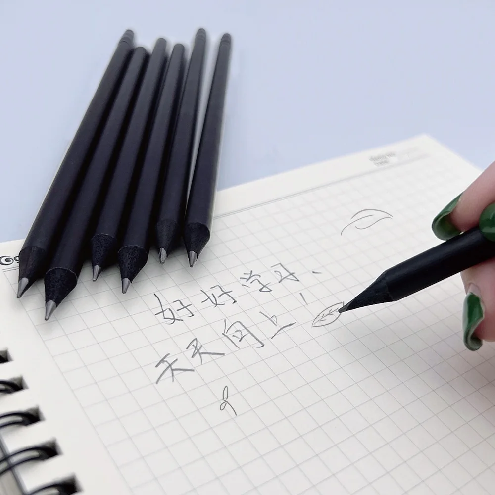 Hot Sale Black Wood Resin Student Pencil Laser Logo Business Hotel HB Pencil With Eraser