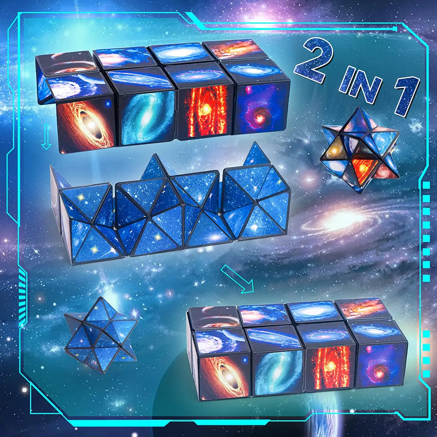 high quality 2 in 1 Infinite puzzle Cube magic Decompression Toy Infinite Folding fidget Cube Palm 3D Magnetic Cube Toy