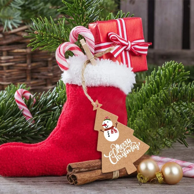 Christmas Kraft Paper Gift Tags Xmas Tree Present Hang Labels  for DIY Art Crafts