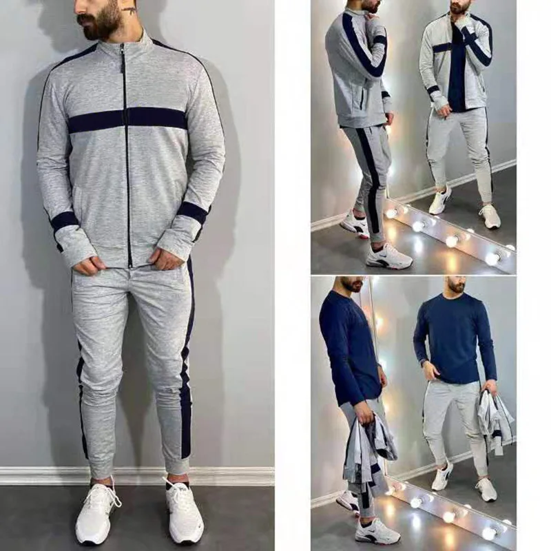 Wholesale Mens Sweat Suits Zips 2 Pieces Jacket Set Jogging Suit Track Suit Custom Logo Jacket Tracksuits For Men