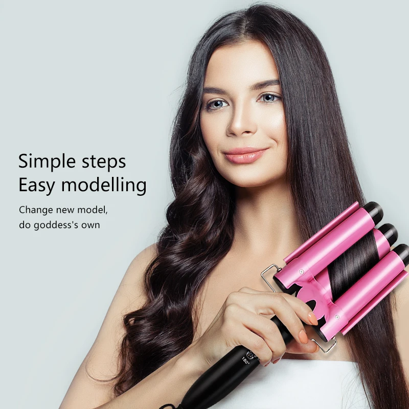 Heatproof Design Triple Barrel Ceramic Wireless Automatic Magic Portable Curling Iron Cordless Hair Curler
