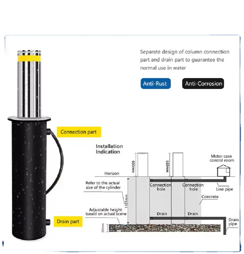 Best Price In Ground Hydraulic Retractable Bollards Remote Control Lifting Column Security rising bollards