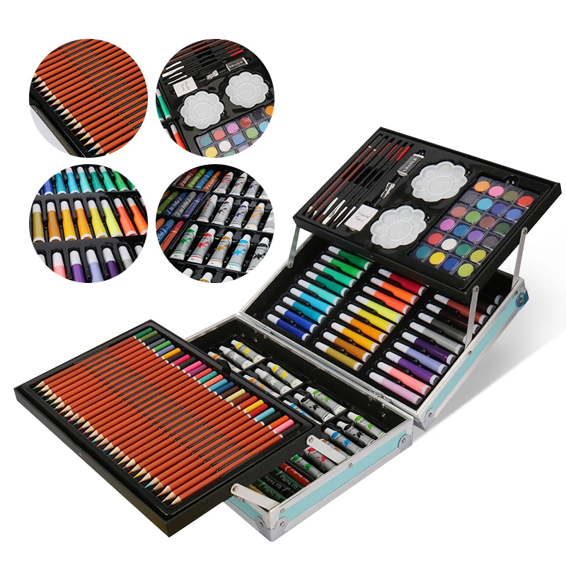 145 Pieces Deluxe Art Drawing Painting Pencil Case Creativity Sets for Kids Educational Toys Large Aluminum Box Gifts