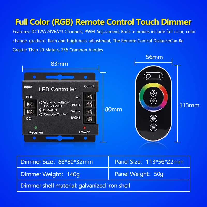 DC12-24V 18A RF сенсорный диммер контроллер одного цвета/RGB цвет полный пульт дистанционного управления для Светодиодные полосы света