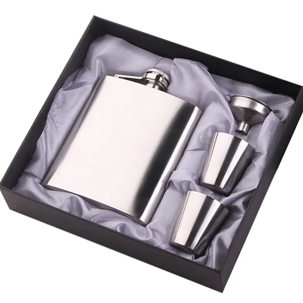 7oz Liquor Flask Gift Set, Stainless Steel Custom Logo Travel Flask Matte Black Men Flagon Whiskey Alcohol Hip Flask/
