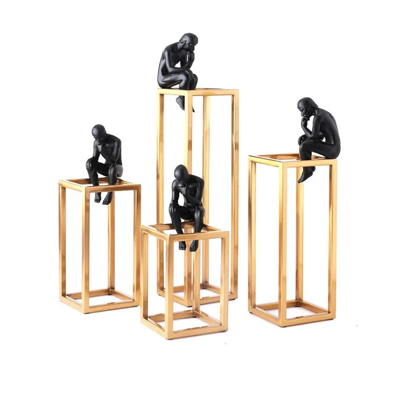 Home Decor Resin crafts male sculpture metal Square frame thinker decorations